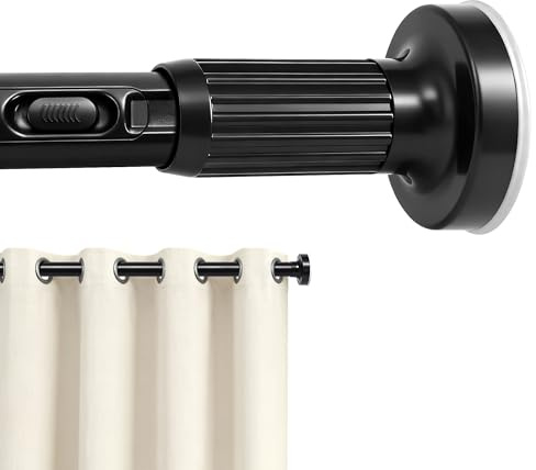 Spannvorhangstange, 99 - 440 cm, ZYKORT One-Click-Teleskopstange, extra lange Outdoor-Gardinenstange für Terrasse, schwarze Spannstange, Duschvorhangstange ohne Bohren für Badezimmer, verstellbare