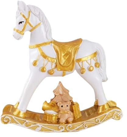 Kuntesetty Weihnachtsdekoration Schaukelpferd Miniatur Figur Resin Sammlerobjekt Tischornament Skulptur für Geschenk Hotel Kabinett Wohnzimmer Schlafzimmer Büro, Gold