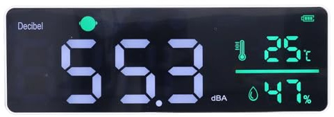 Ausla Schallpegelmesser, Dezibel-Lärmmesser mit Großem LED-Display, Einstellbare Helligkeit, Thermometer und Hygrometer für Klassenzimmer, Studio, Fabrik, Baustelle