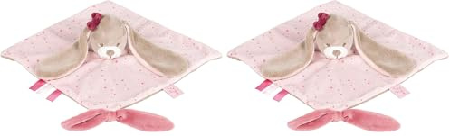 Nattou Doudou Plat Lapin Nina, Nina, Jade et Lili, 27 x 20 x 5 cm, Beige/Rose (Lot de 2)