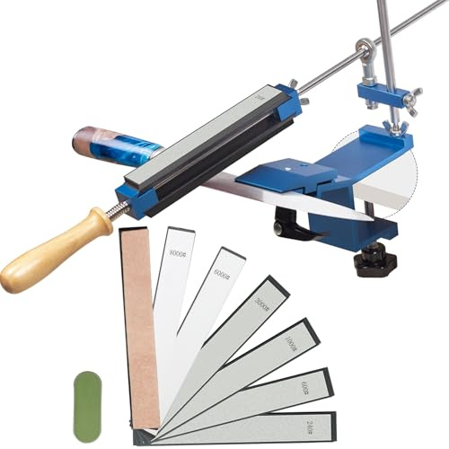 CWOVRS Knife Sharpener System, Quick-Clamp Design Knife Sharpener, 6 Stones | Fixed-Angle Knife Sharpener, Chef Knife Sharpener W/ Abrasive Holding System for Grind Polish Tools, 4 Diamond+2 Water Stones