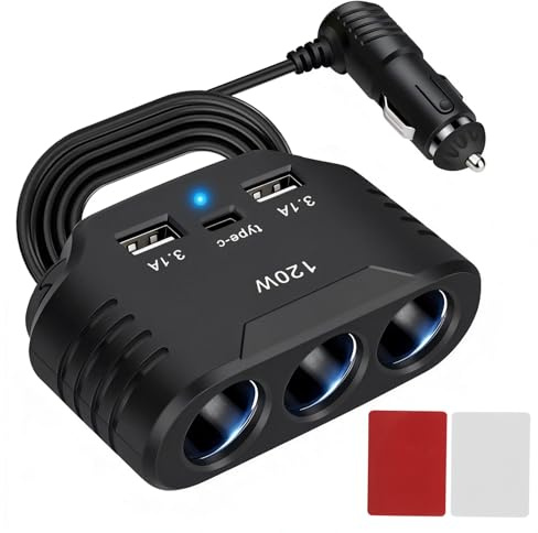 Multiprise Allume Cigar 12V / 24V 120W 3prises USB-C Led Camión De Coche | 120W multi dispositivos,carga rápida USB-C,protección contra sobrecalentamiento,indicador LED,diseño compacto universal