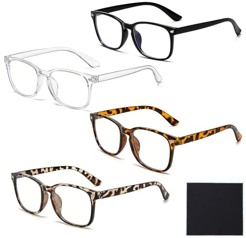 Gobiufy 4 Pcs Blue Light Blocking Glasses for Women Set | Fashion Square Frames, Lightweight Computer Screen Gaming TV Eyeglasses for Screen Use, for Work Reading Daily Life