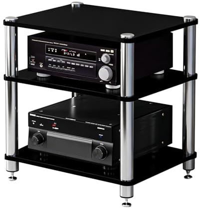 SZKTHD HiFi-Rack AV-Regal 1-4 Ebenen HiFi-Ständer Plattenspielerständer Stereo-Schrank AV-Medienständer Mit Lautsprecherspikes Für Router TV-Zubehör(Schwarz,60 * 48 * 59cm(3Tier))
