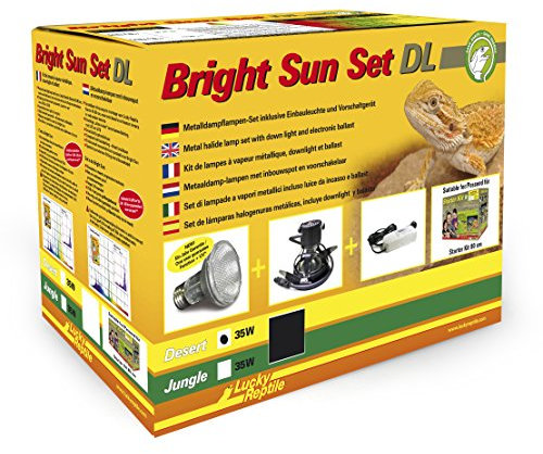 Lucky Reptile Bright Sun Set DL Desert - Lampe à Vapeur métallique 35 W avec Lampe encastrée & Ballast - pour Reptiles & terranium avec Spectre Lumineux Semblable à celui du Soleil - Noir