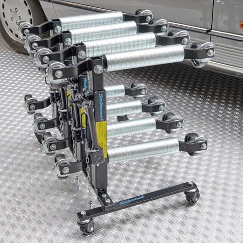 Datona Mobiler Aufbewahrungswagen für Rangierhilfen und Rangierwagenheber - Werkstattzubehör 47x81 cm - 4 Zapfen 4 Schwenkräder - Transportroller für Garage