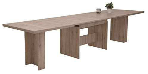 Hela Tische, Kulissentisch Esszimmertisch Lia, Dekor Sandeiche melaminbeschichtet, Wangengestell Holzdekor, 4 Einlegeplatten, ausziehbar 160-320x90cm
