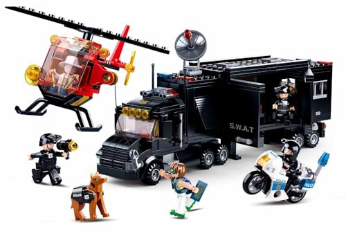 SWAT Einsatzfahrzeug (540 Teile) [M38-B0659], Spielset Klemmbausteine, Rettungskräfte, mit Spielfigur, Polizei, Sluban SL95520