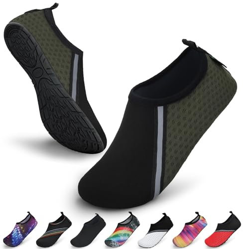 SAGUARO Damen Herren Badeschuhe Wasserschuhe Schwimmschuhe Männer Frauen Barfußschuhe für Strand,Pool,Meer,Wassersport,Surfen,Aqua Cycling,Segeln,Bootfahren,Windsurfen(Olive,42/43 EU)