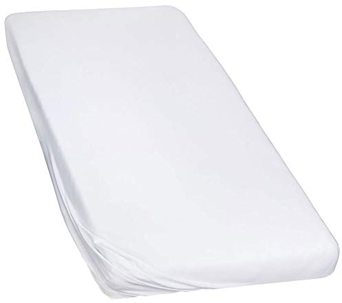 Moon-Luxury Topper Spannbettlaken Jersey Stretch Spannbetttuch Boxspringbett 97% Mako-Baumwolle 3% Elastan 230g/m²-weiß-120x200-120x220