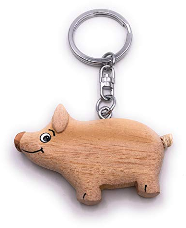 H-Customs Schwein Hell Bauernhof Tier Holz Edel Handmade Schlüsselanhänger Anhänger