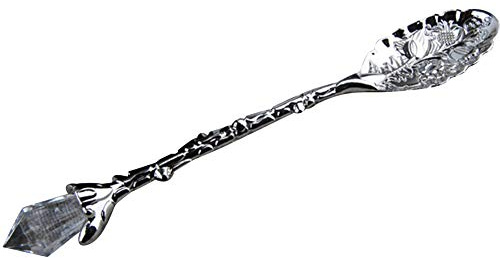shoppingba Teaspoon Spoons Good Stainless Steel Scoops Vintage Flower Carving Tea Coffee Dessert Spoon Long Crystal Handle Dinnerware Dessert Cake Cutlery Silver