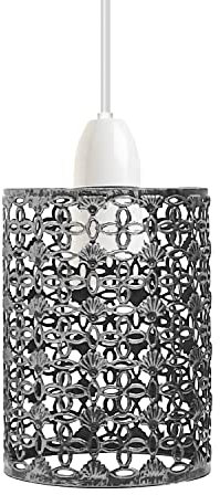 LEDSone Industrial Style Brushed Silver Metal Cage Lampshade – Easy Fit Wire Cage Light Shade for Indoor Pendant Lights for Dining Room, Bedroom, Loft, and Hallway (1 Pack)
