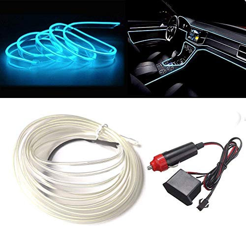 Balabaxer El Wire LED-Lichtleiste für den Innenraum des Autos, 5 m Neondraht, 12 V mit Sicherungsschutz, für Auto-Innendekoration, mit 6 mm Nähkante