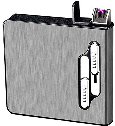 XLKJ Étui à Cigarettes avec Briquet Électrique, Électrique USB Rechargeable, sans Flamme, Coupe-Vent, Étanche À L'humidité(Noir)