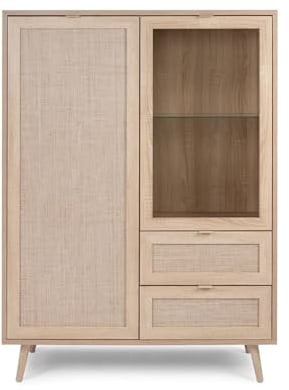 DEINE TANTE EMMA 003045 Bali 53A Sonoma Eiche/Geflecht Rafia Kommode Highboard Sideboard ca. 103 x 139 x 40 cm