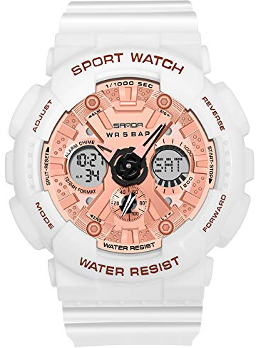 rorios Damen Uhren Digital Quarz Armbanduhren Militär Wasserdicht Sportuhr mit Alarm Timer Elektronische Multifunktions Uhr für Herren Damen Weißes Roségold