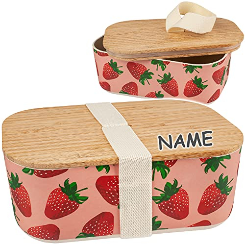 alles-meine.de GmbH Geschirr Motiv & Artikel wählbar XL - Lunchbox/Vorratsdose/Brotdose - Erdbeere - inkl. Name - 1200 ml / 1,2 Liter - BPA frei - Fach - mit Gummiband - ..