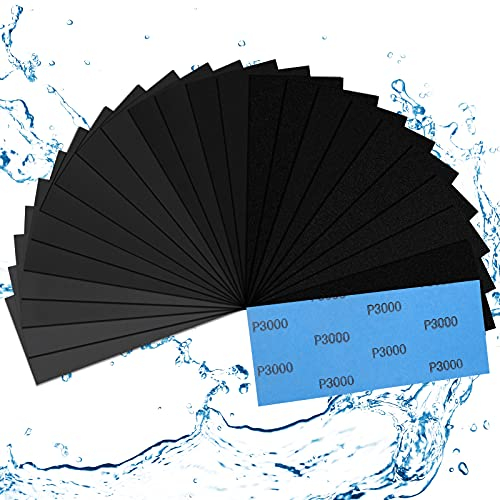 Schleifpapier Set, 24 Stück Nassen & Trocken Schleifpapier Set, Nassschleifpapier Wasserfest, Sandpapier Polieren 120 Bis 3000 Körnung, Schleifpapier Holz für Auto/Holz/Stein/Lack/Metall/Glas