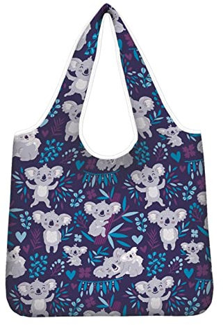 Kuiaobaty Einkaufstasche, faltbare Einkaufstasche, umweltfreundliche Einkaufstasche, Reise-Pincni-Aufbewahrungstasche, Süßer Koala, Large