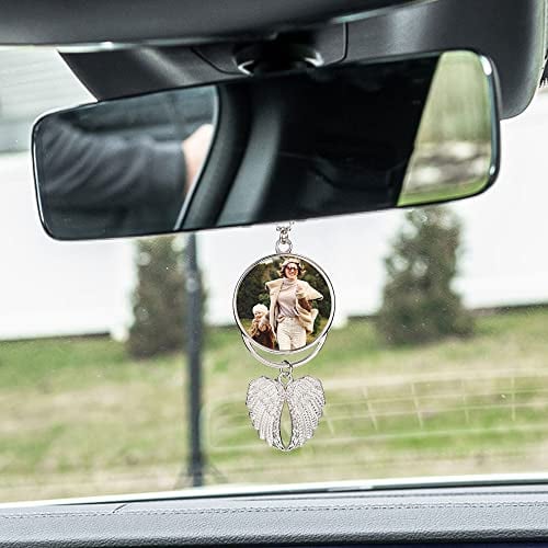 Jovivi Auto Anhänger für Spiegel Engelsflügel Spiegelanhänger mit Personalisierter Fotogravur Autospiegel Hängend Zubehör Ornament