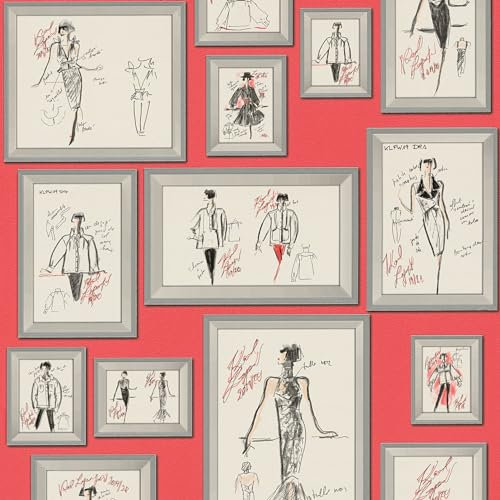 PRO[f]home Profhome Abstract Wallpaper 378462-GU Non-Woven Wallpaper red Grey White Silver 0.53 m x 10.05 m / 5.33 sqm