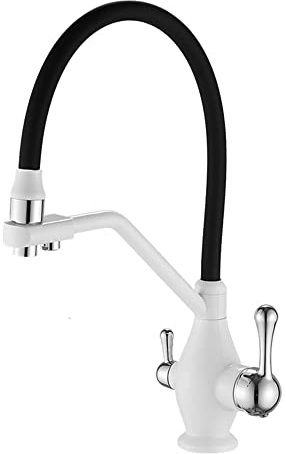Rubinetto Per Cucina 3 Vie Per Sistemi Osmosi Con Doccetta Estraibile, Doppia Leva Girevole A 360° Ottone Miscelatore Cucina Tre Vie, Acqua Fredda E Calda Rubinetto Lavello Cucina, Bianco