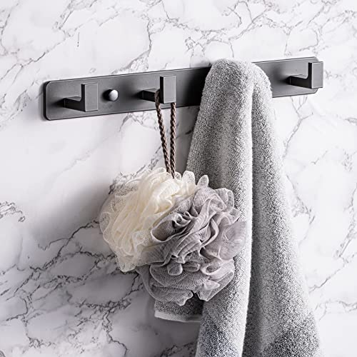 YUET Patère Murale de 4 Crochets, Porte Manteau Mural en Acier Inoxydable, Porte-Serviettes Peignoir pour Suspendre Manteaux écharpes, Sacs à Main, Salle de Bain, Cuisine, Entrée, Gris