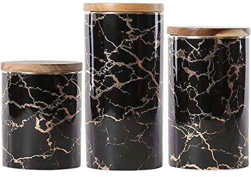 XXZY Marble Ceramic Storage Canister Round Storage Jar With Wooden Lid Storage Container Biscuits Tea Kitchen Storage Tank
