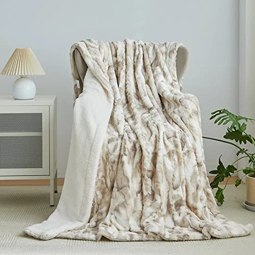 Wajade Kunstfelldecke – Sherpa Schafdecke – Comfort Luxuriöse Flauschige Kuscheldecke – weiche Decke für Couch und Bett – 160 x 200 cm – Marmor Beige
