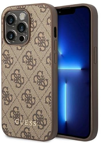 Guess GUHCP14LG4GFBR Hülle für iPhone 14 Pro 6,1 braun Hard case 4G Metal Gold Logo