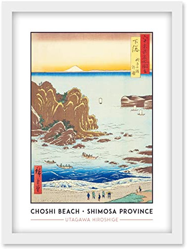 Wee Blue Coo Choshi Beach, Toura Shimosa Province Utagawa Hiroshige Japanese Woodblock Classic Collection Artwork Framed Wall Art Print A4