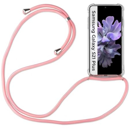 Hülle Kompatibel mit Samsung Galaxy S21+ | Handykette Smartphone Halskette Hülle mit Band | Handyhülle mit Kordel zum Umhängen Kompatibel für Galaxy S21+ | Rosa