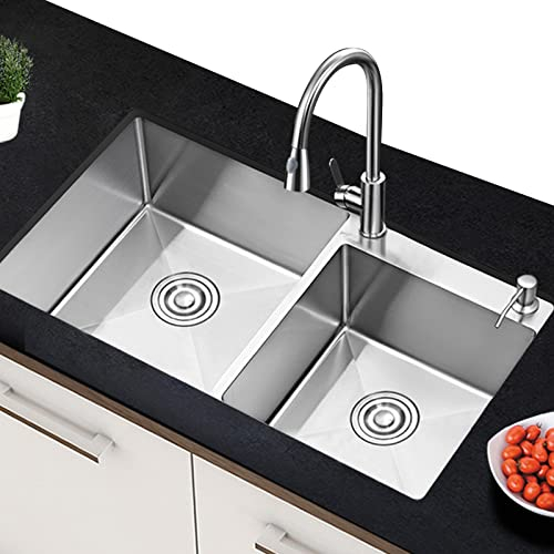 Edelstahlspüle Silber Küchenspüle Mit Ausziehbarem Wasserhahn Großraumspüle Mit 4mm Verdickter Platte Inklusive Zubehör (Color : Silver, S : 80x45x23cm)