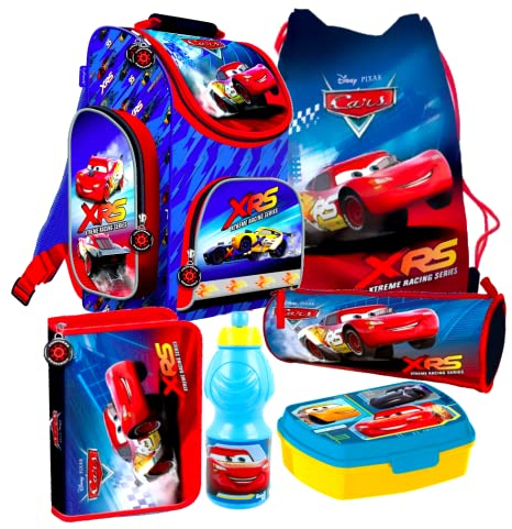 Disney Cars Auto Rennwagen Schulranzen Tornister Ranzen Schulrucksack Schultasche 6 teilig mit Sticker-von-Kids4shop