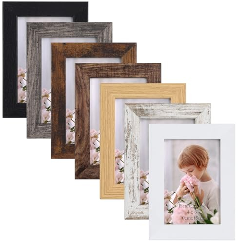 Vasemouh rustikale Bilderrahmen 10x15 CM 7er-Set in verschiedenen Farben, für Wand- und Tischaufstellung