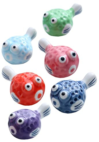 DOITOOL 6pcs Ceramic Balloonfish Shape Chopstick Holder Set with Tabletop Ornament and Easy to Clean Design for Daily Use and Desktop Fork Rest