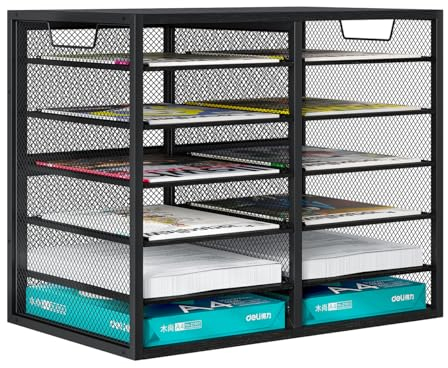 PAG 12 Compartments Office Mesh Desk Tidy Organiser,Document/A4 Paper/Letter/Filing Tray Stackable for Office Home School,Black