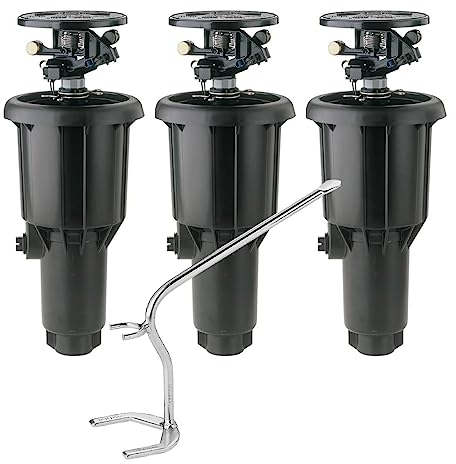 [Pack 3] Rain Bird Maxi-Paw + Chiave di montaggio - Irrigatore automatico ad alta efficienza per giardini, portata da 6,70 a 13,70 metri. Filettatura 1/2 e 3/4 - Ideale per acqua sporca