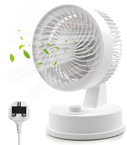 MAYHORY Desk Fan, 3 Speed Settings Desktop Fan, Quiet Operation Strong Wind Bedside Fan, Table Fans & Cooling for Bedroom, Home, Office, Outdoor, Traval,Summer Gift-White