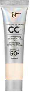 IT Cosmetics CC+ Crème, Fond de Teint Haute Couvrance SPF 50, Correcteur de Teint & Sérum Anti-Âge, Enrichi en Niacinamide & Acide Hyaluronique, Fini Naturel, Tous Types de Peau, 12 ml, Fair