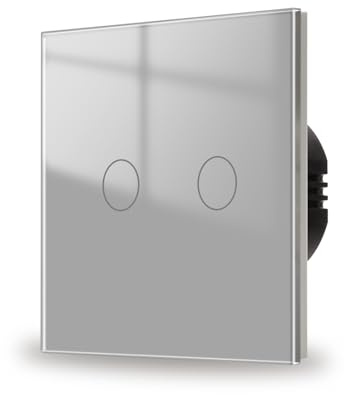 JIMEIDA Touch Lichtschalter 2 Fach 1 Weg mit Grau Unterputz, Glas Panel und Status-LED Wandschalter,AC 240 V,500W,86mm,Kein Neutralleiter Erforderlich