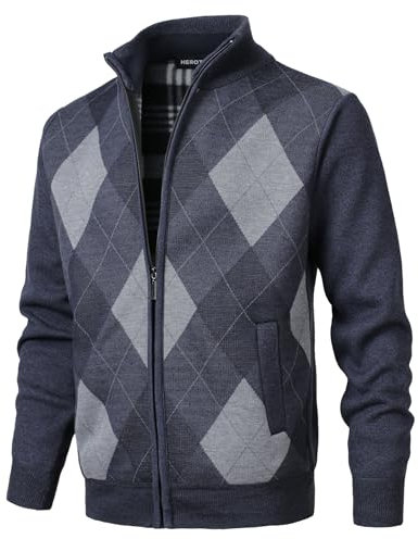 Herothorn Uomo Cardigan Felpa Cappotto Lana imbottito Tops con Cerniera Lavorato a Maglia Maglione Stand colletto con 2 Tasche Caldo Maniche Lunghe Calda Casual Cappotti Inverno Manica Lunga Invernale