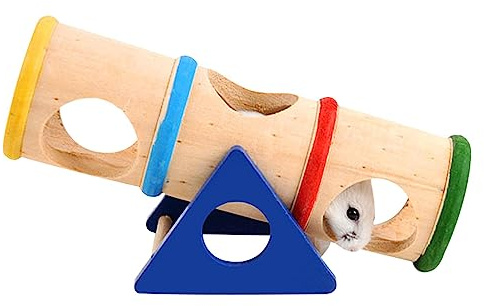 Bexdug Wippe-Tunnel-Spielzeug | Holztunnelröhre für Hamster | Kaukäfig-Zubehör für Zwergmäuse, hohles Rüsselversteck für Kleintiere für Meerschweinchen, Hamster, Kaninchen