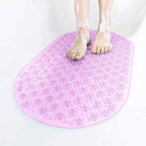 HITSLAM Oval Badewannenmatte rutschfest, 68 x 38 cm Antirutschmatte für Badewanne, Maschinenwaschbar Duschmatte rutschfest mit Saugnäpfen, BPA frei Badematte Schimmelresistent, Violett