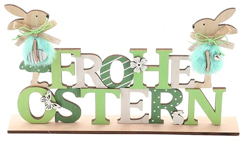 DAHI Holz Osterndeko Aufsteller Osterhase Deko aus Holz Osterdeko Holz Hase Deko Aufsteller für Ostern,Osterdekoration (Frohe Ostern)