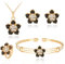 Clataly 4Pcs Glück Kristall Blume Set Gold Halskette Ohrringe Ring Armbänder Schmuck Fünf Blatt Klee Zubehör Geschenke für Frauen Mädchen