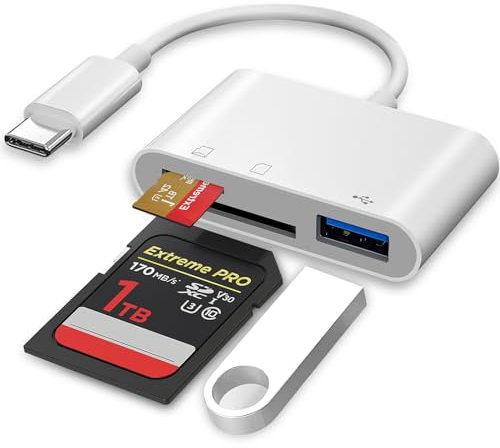 SD Card Reader，SD/Micro SD Card Reader for Phone/Pad/Camera, SD/TF Card Reader (USB C 3 in1)