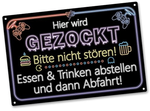 Hier Wird Gezockt Metallschild, Gaming Deko Zubehör, Gaming Zimmer Deko, Coole Sachen für Jungs, Geschenke für Teenager (30x20cm)