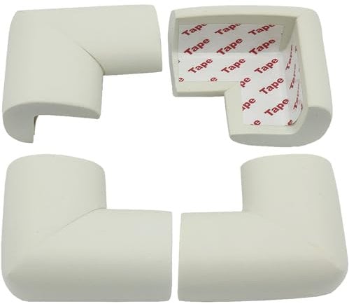 4 Pack Soft Foam Baby Proofing Corner Guards & Edge Protectors, Pre-Taped Table Corner Protector, Children Safety Furniture Desk Bumper, Cushion for Sharp Corners, L Type,White